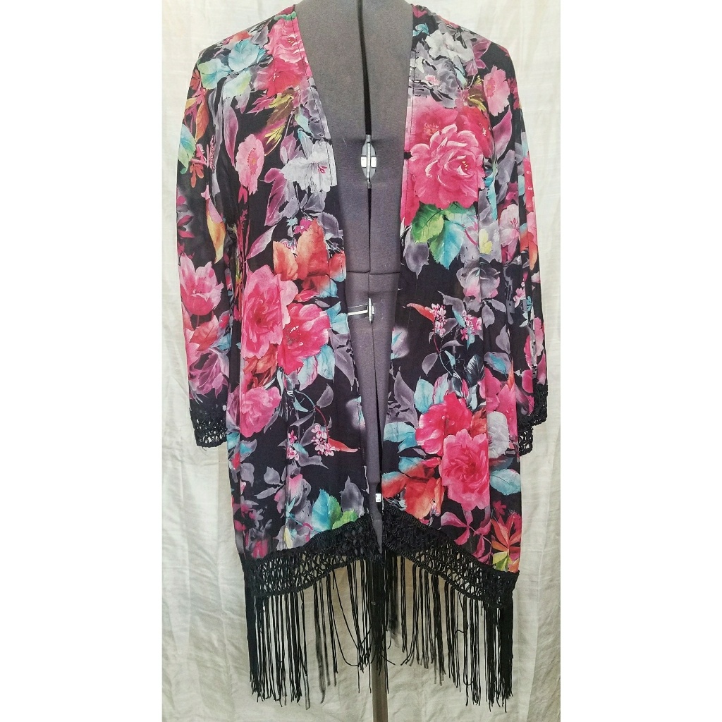 Sans Souci Floral Kimono With Fringe